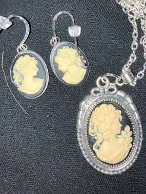 Vanity Fair Cameo Necklace and Earrings-  Set